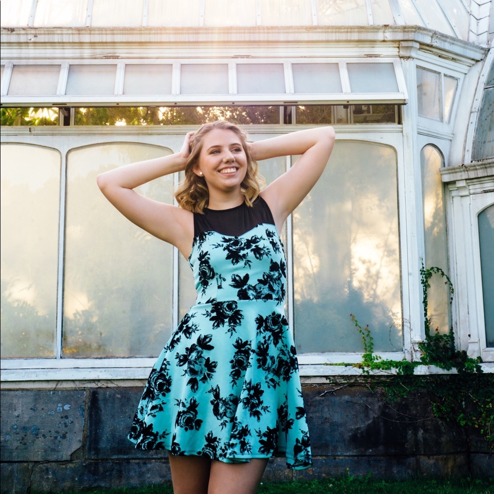 Light blue and black floral dress